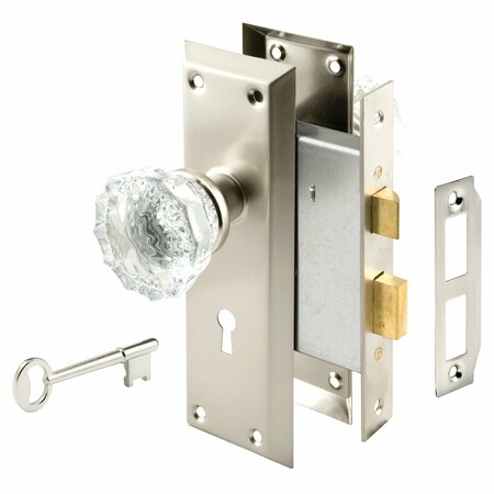 PRIME-LINE Mortise Keyed Lock Set with Glass Knob, Fits Doors with 2-3/8 In. Backset E 28335